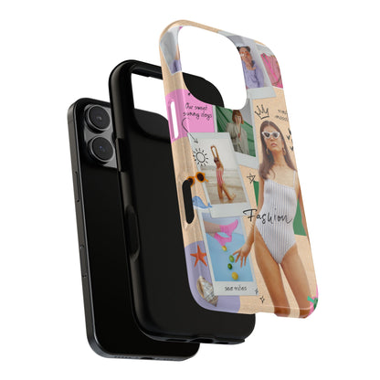 Vintage Summer Fashion Collage Tough Phone Case - Retro Moodboard Style for iPhone & Samsung - Beach Vibes and Y2K Aesthetic