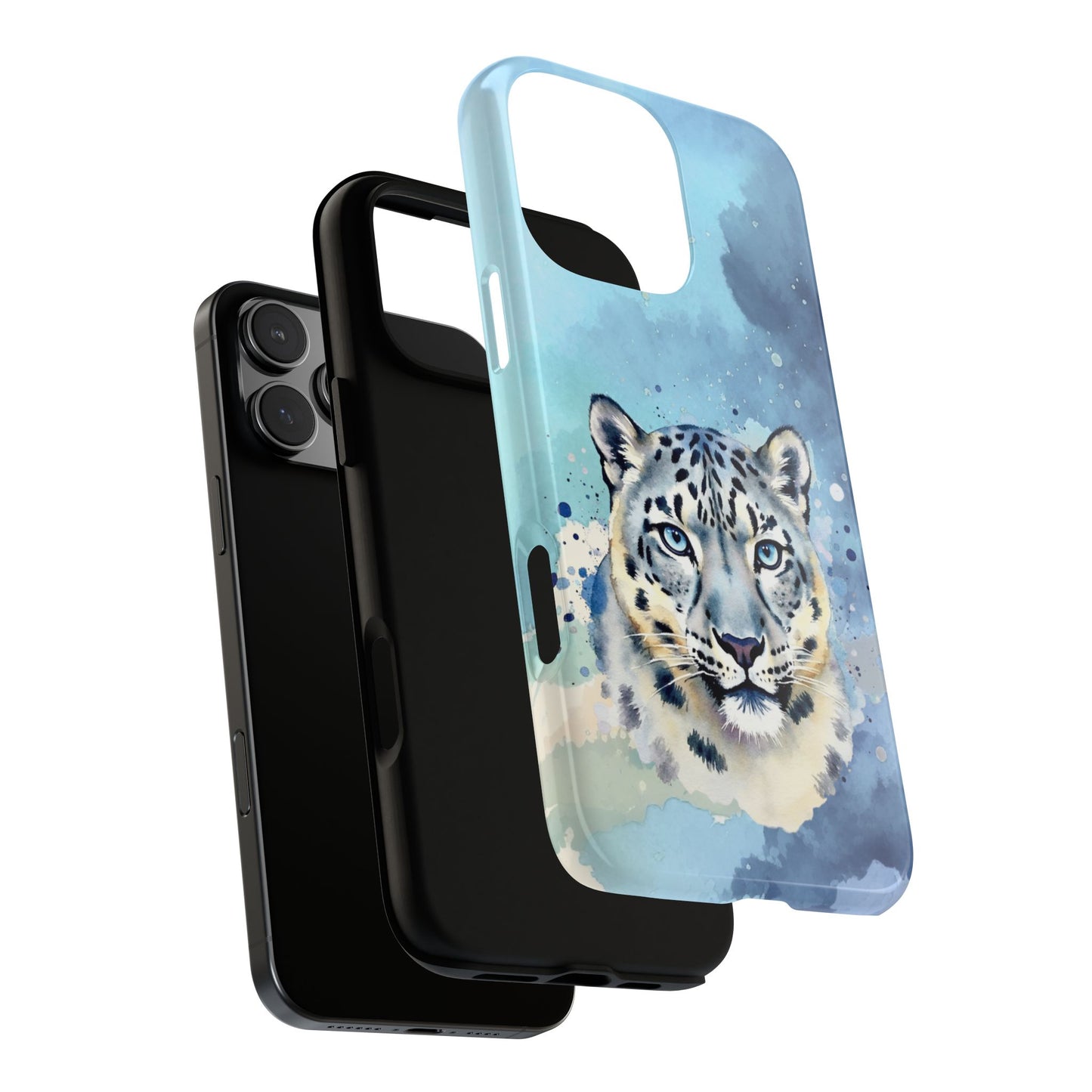 Snow Leopard Tough Phone Case - Arctic Spirit Wildlife Art - Blue Watercolor Animal Design