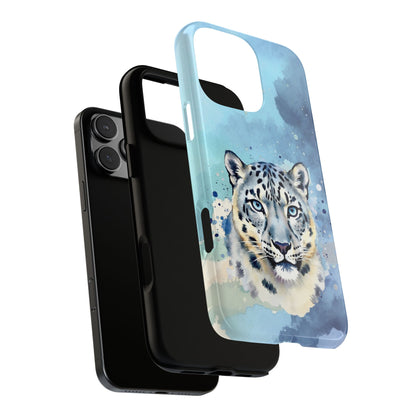 Snow Leopard Tough Phone Case - Arctic Spirit Wildlife Art - Blue Watercolor Animal Design