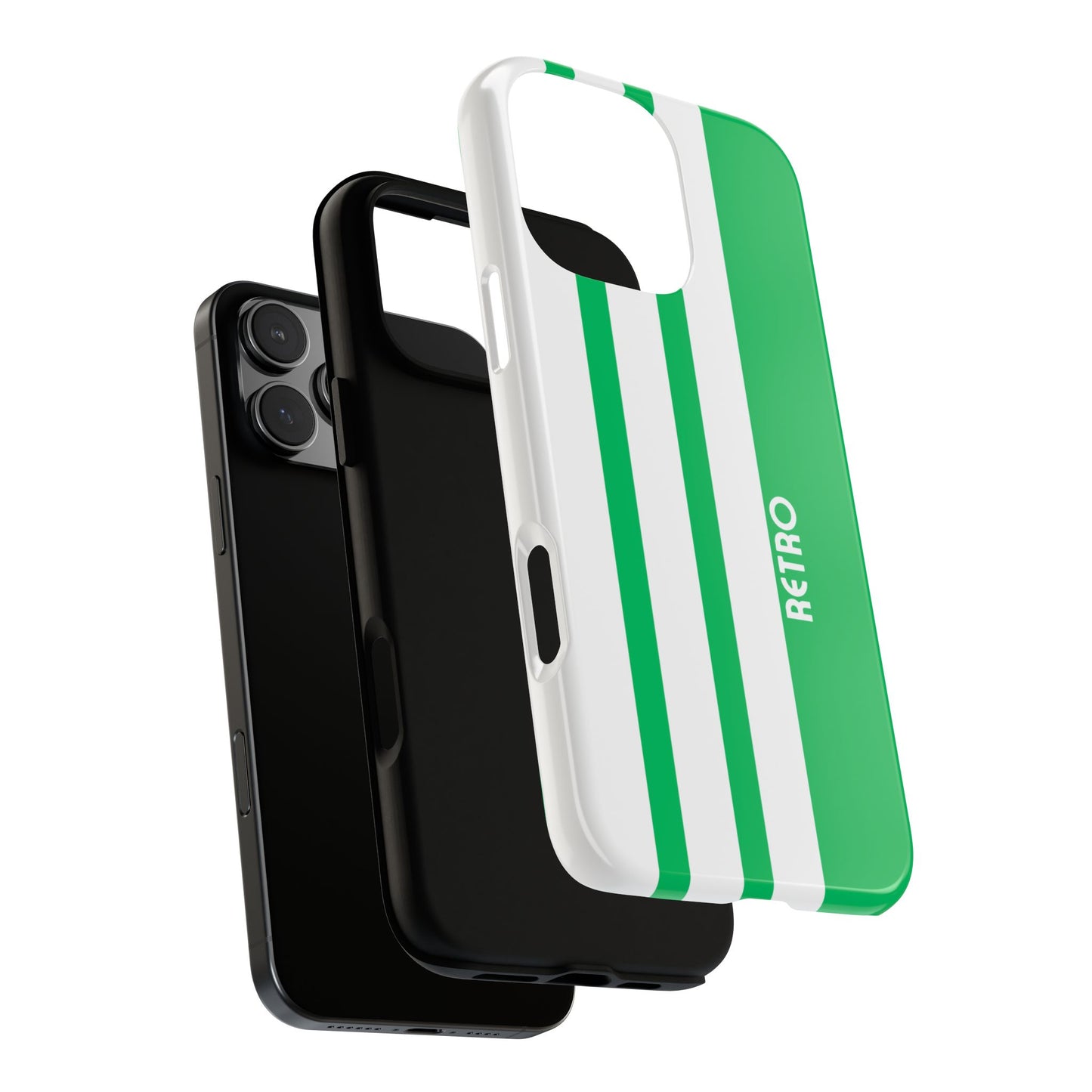 Retro Three Stripe Phone Case - Minimalist Sports Style - Green White Stripe Design - Tough Protection Cover