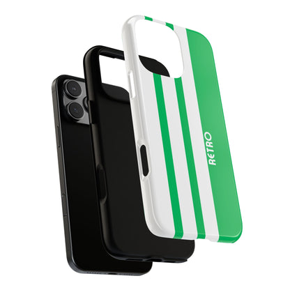 Retro Three Stripe Phone Case - Minimalist Sports Style - Green White Stripe Design - Tough Protection Cover