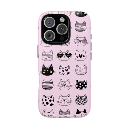 Kawaii Cats Phone Case - Cute Cat Pattern in Pink - Fun Kitty Design Protective Tough Case for Popular Smartphones