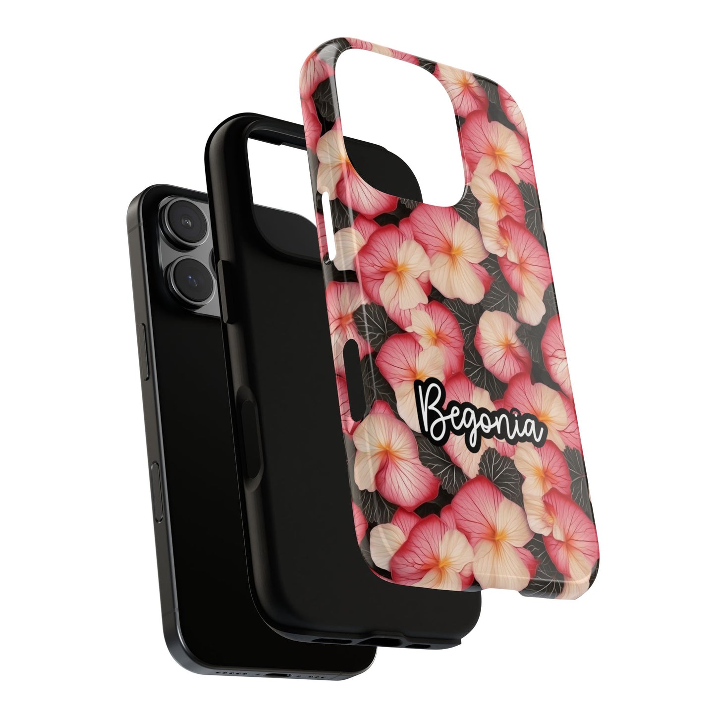 Phone Case, Artistic Begonia Flowers and Leaves Design, Floral Botanical Masterpiece, Unique Garden Charm, Symbolism of Gratitude