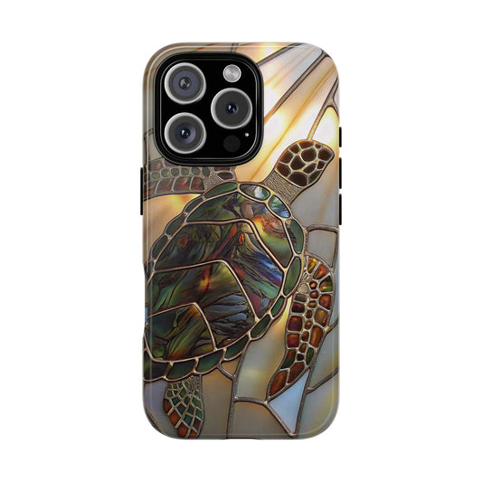 Sea Turtle Phone Case Stained Glass Effect for iPhone 16 15 14 13 12 11 Pro Max, Samsung Galaxy S25 S24 S23 S22 S21 S20 Plus Ultra & Google