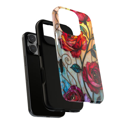 Stained-Glass Roses Phone Case for iPhone 16 15 14 13 12 11 Pro Max, Samsung S25 S24 S23 S22 S21 S20 Plus Ultra, Google Pixel, Tough Cases