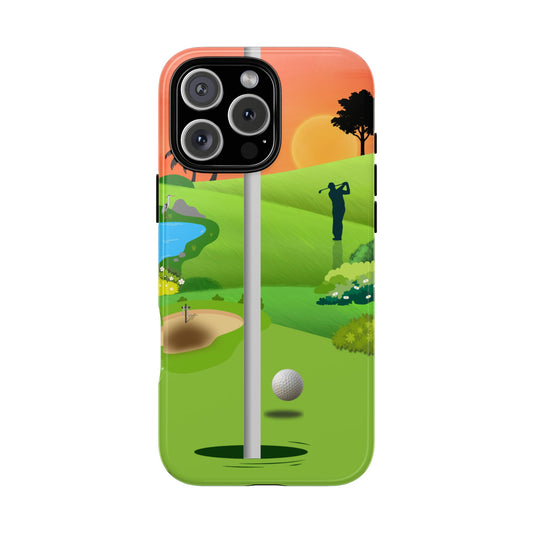 Golf Sunset Landscape Tough Phone Case - Golfer Silhouette Design