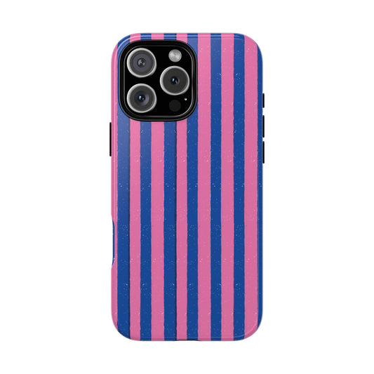 Blue & Pink Stripe Tough Phone Case - Bold Minimalist Pattern with Retro Edge