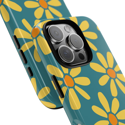 Retro Sunflower Pattern Phone Case, Floral Tough Tech Accessory for Spring, Cute Mobile Cover Gift for Her