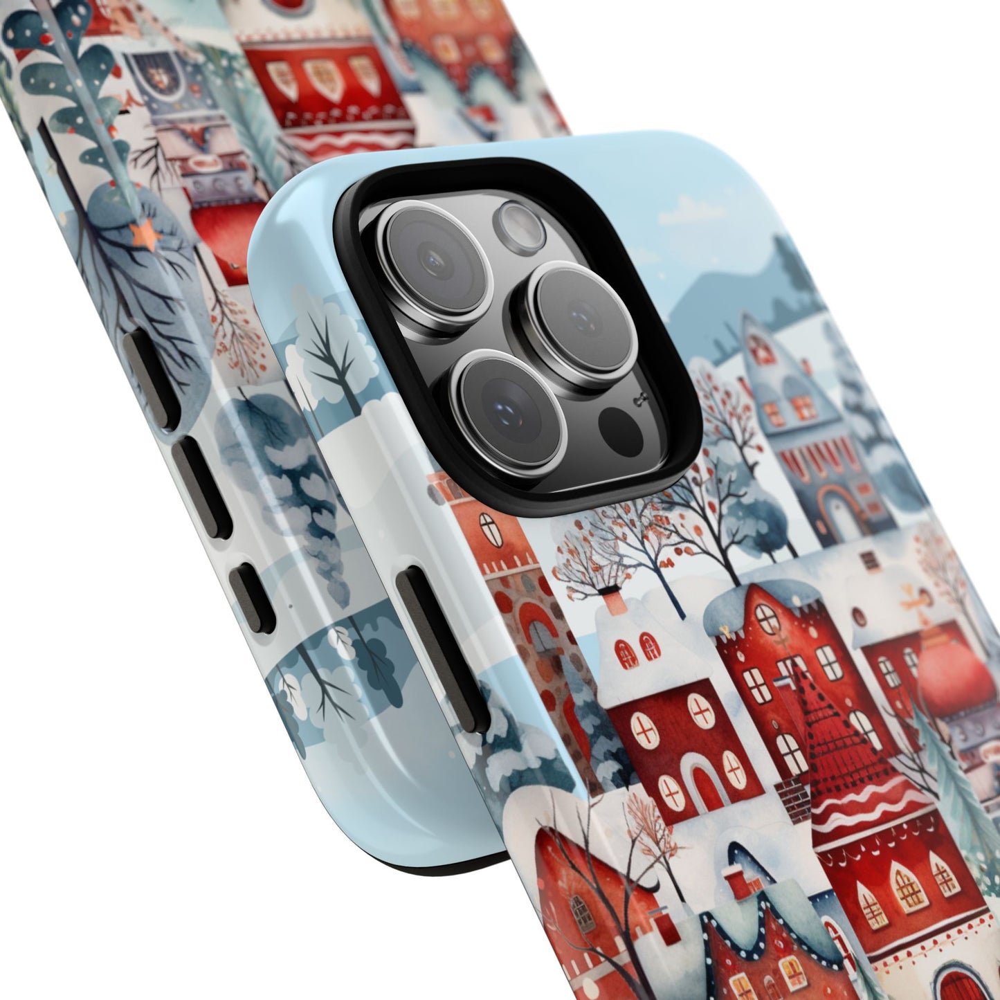 Scandinavian Winter Village Tough Phone Case with Festive Red Houses