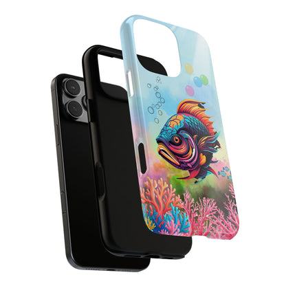 Pop Art Fish Phone Case - Colorful Reef Coral Design - Vibrant Ocean Wildlife Tough Case