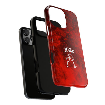 2026 New Year Tough Phone Case - Red Spark Texture - Champagne Toast Design