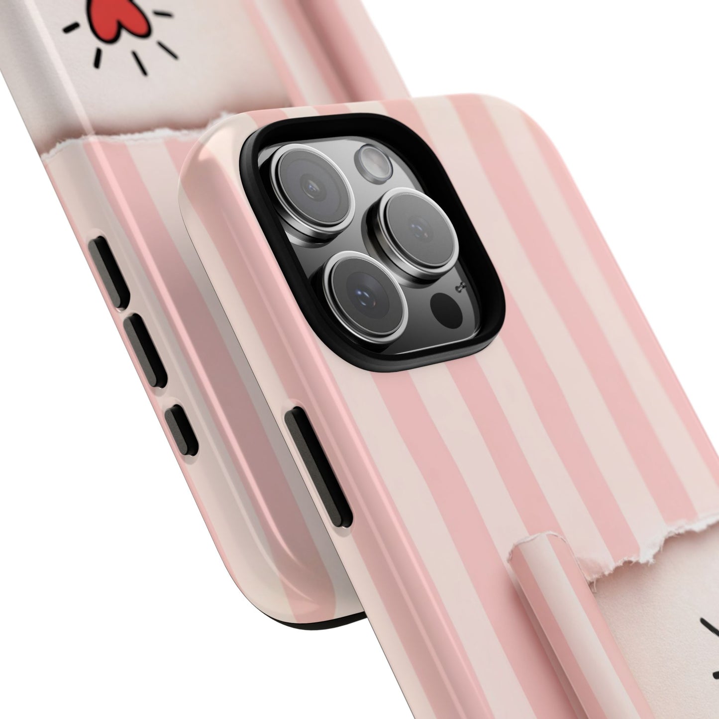 Valentine Phone Case - Pink Striped Ripped Paper Heart Design - Minimal Love Gift