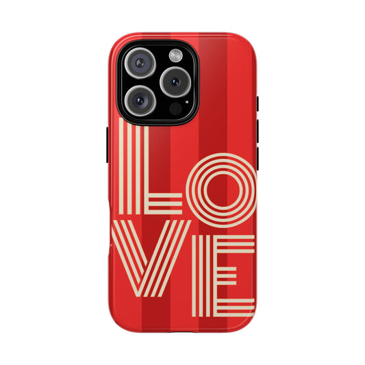 LOVE Typography Tough Phone Case - Retro Red Graphic Design for iPhone & Samsung - Bold Gift for Her or Him