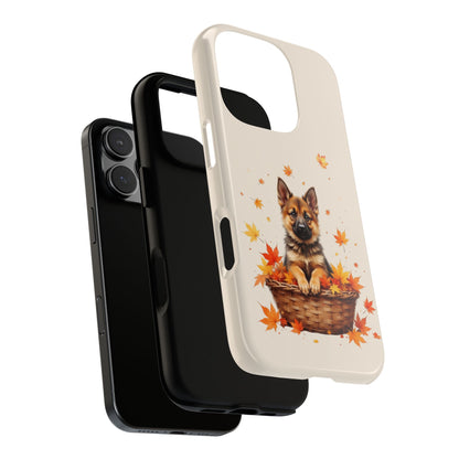 German Shepherd Puppy Tough Case, Autumn Leaves Phone Cover, Dog Lover Gift, Protective Phone Case, Fall Accessory
