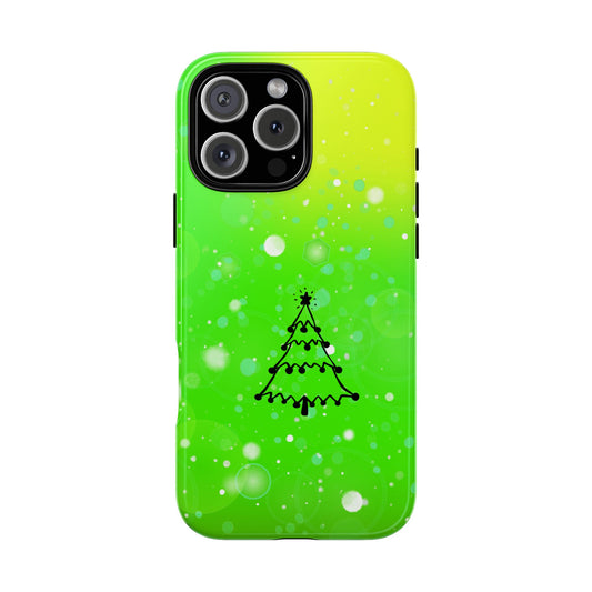 Abstract Christmas Tree Tough Phone Case - Neon Green & Yellow Glow