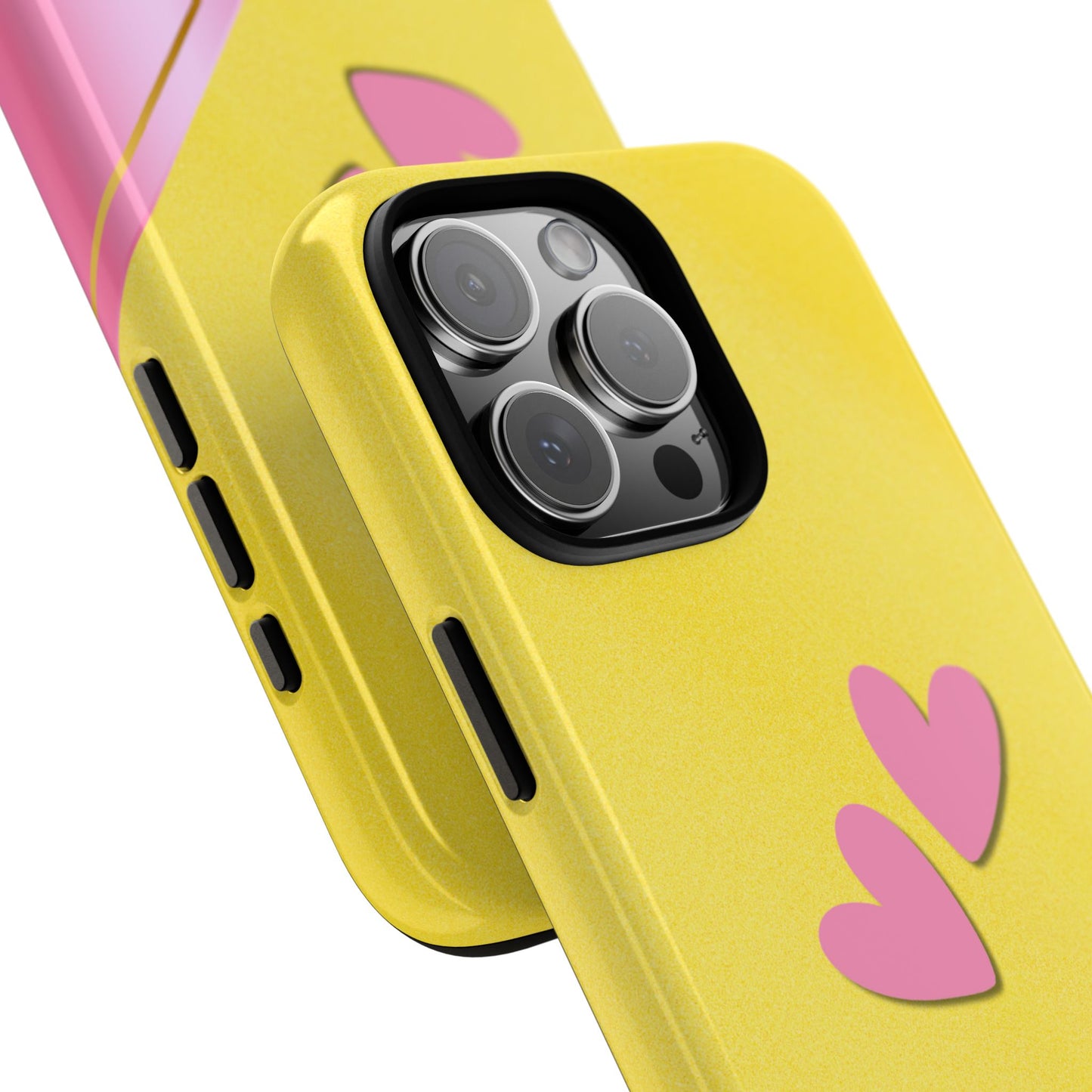 Valentine Hearts Tough Phone Case - Yellow Pink Stripe Design