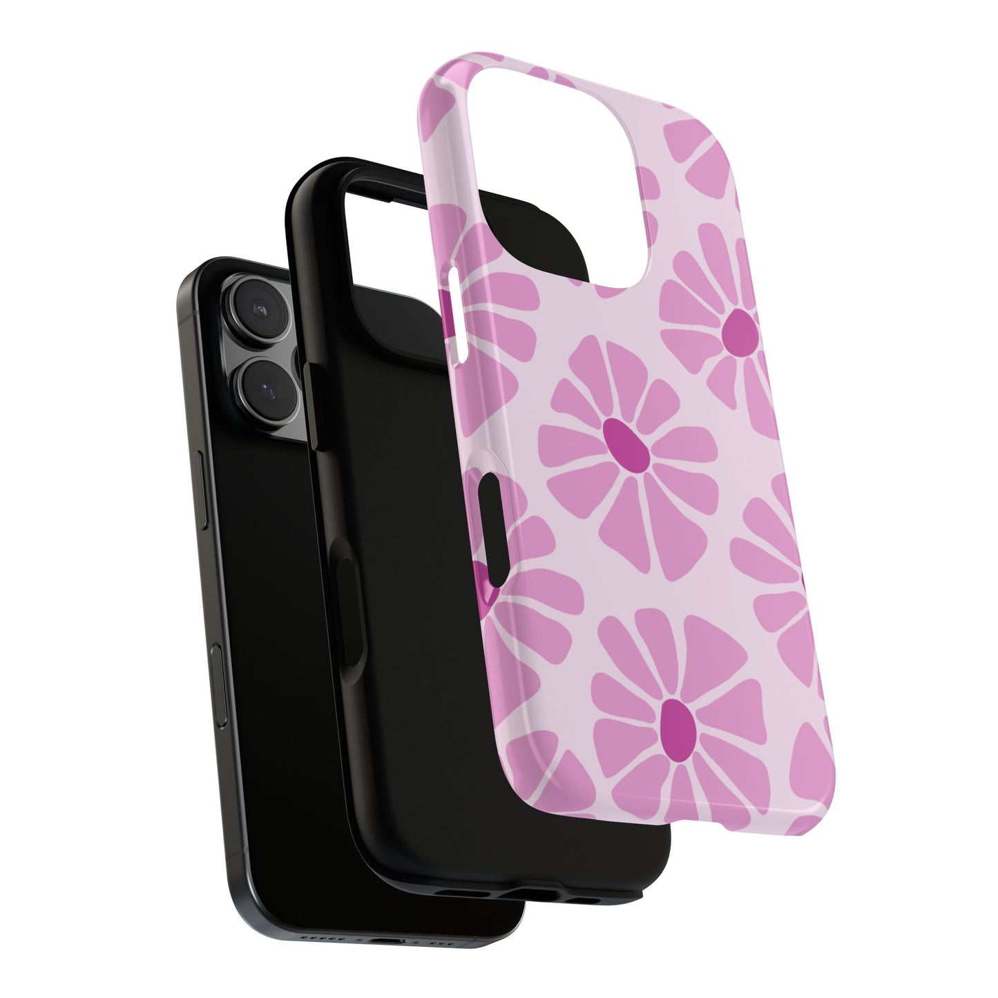 Tough Cases, Retro Flower Power Phone Case, Vintage Pink Floral Cell Case, 3D Wraparound, Protective Phone Cover
