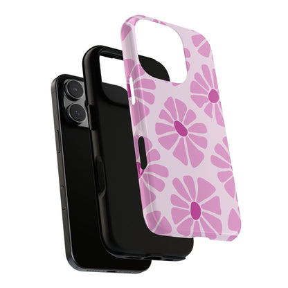 Tough Cases, Retro Flower Power Phone Case, Vintage Pink Floral Cell Case, 3D Wraparound, Protective Phone Cover
