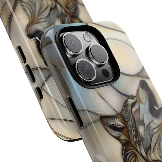 Lone Wolf Stained Glass Phone Case - Howling Wolf Art for Popular Smartphones - Mystical Animal Tough Case