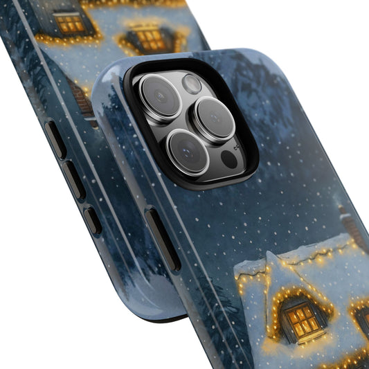 Snowy Cottage with Reindeer Lights Tough Phone Case