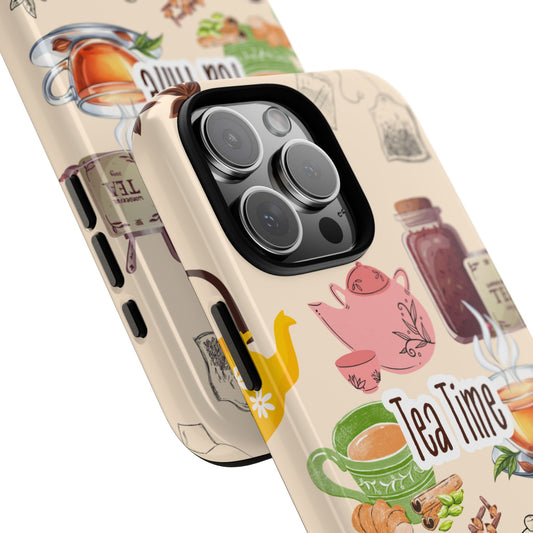 Tea Time Tough Phone Case - Vintage Teapot & Teacup Art - Aesthetic Tea Lover Phone Cover