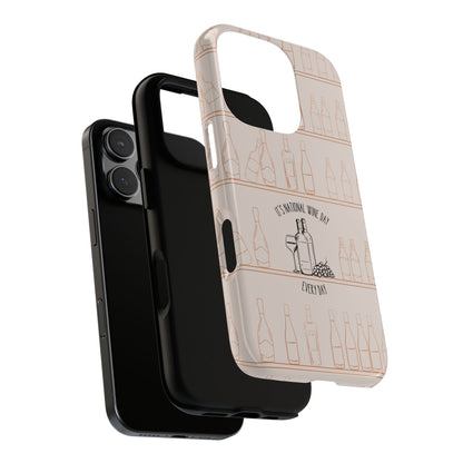 National Wine Day Phone Case - Funny Wine Lover Design with Bottles, Glass, & Grapes - iPhone and Samsung Tough Cover