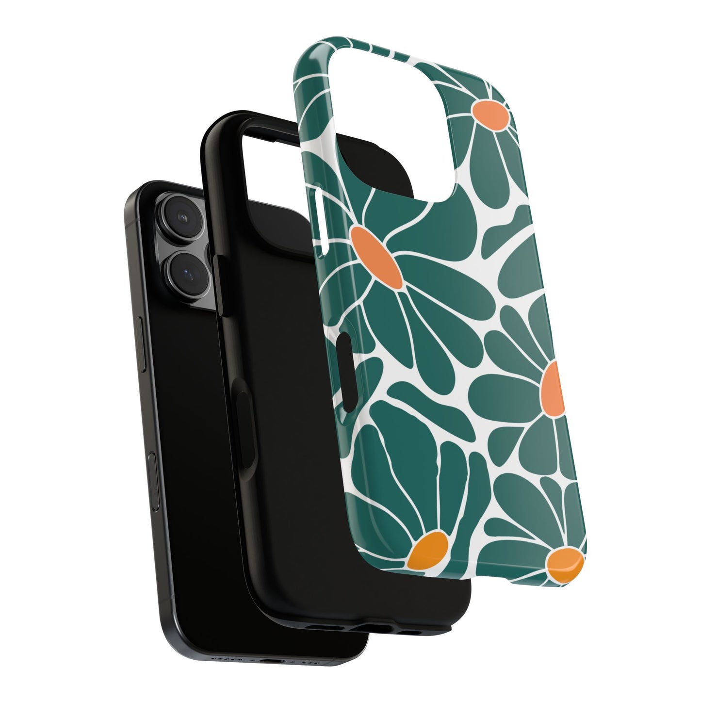 Bold Retro Boho Floral Phone Case - Abstract Green & Orange Flowers Tough Case for iPhone and Samsung - Mid Century Graphic Pattern