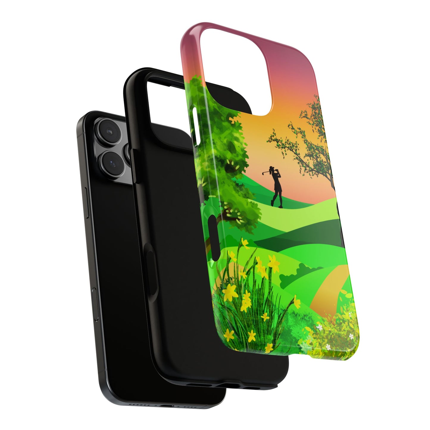 Minimal Golf Sunset Tough Phone Case - Golfer Silhouette Landscape
