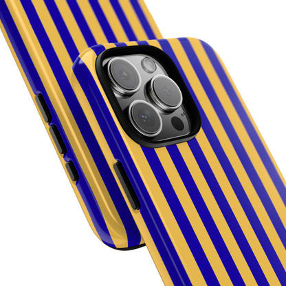 Blue & Gold Striped Tough Phone Case - Regal and Striking Design