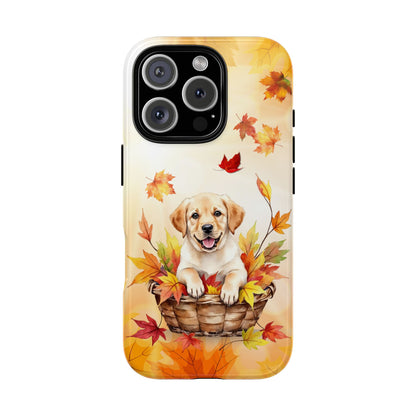 Autumn Puppy Tough Phone Case - Cute Dog in Fall Leaves for Popular Smartphones