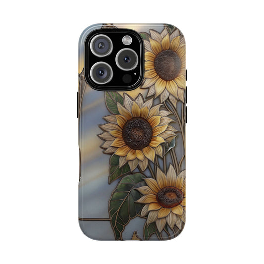 Stained Glass Sunflower Tough Case, Flower Art Cell Phone Cover, Protective iPhone Samsung Google, Gift for Her, Floral Phone Case,
