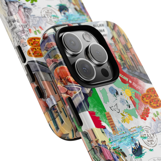 Italian Summer Collage Tough Phone Case - Vibrant Italy Vibes, Pizza, Vespa, Wine & Amalfi Aesthetic