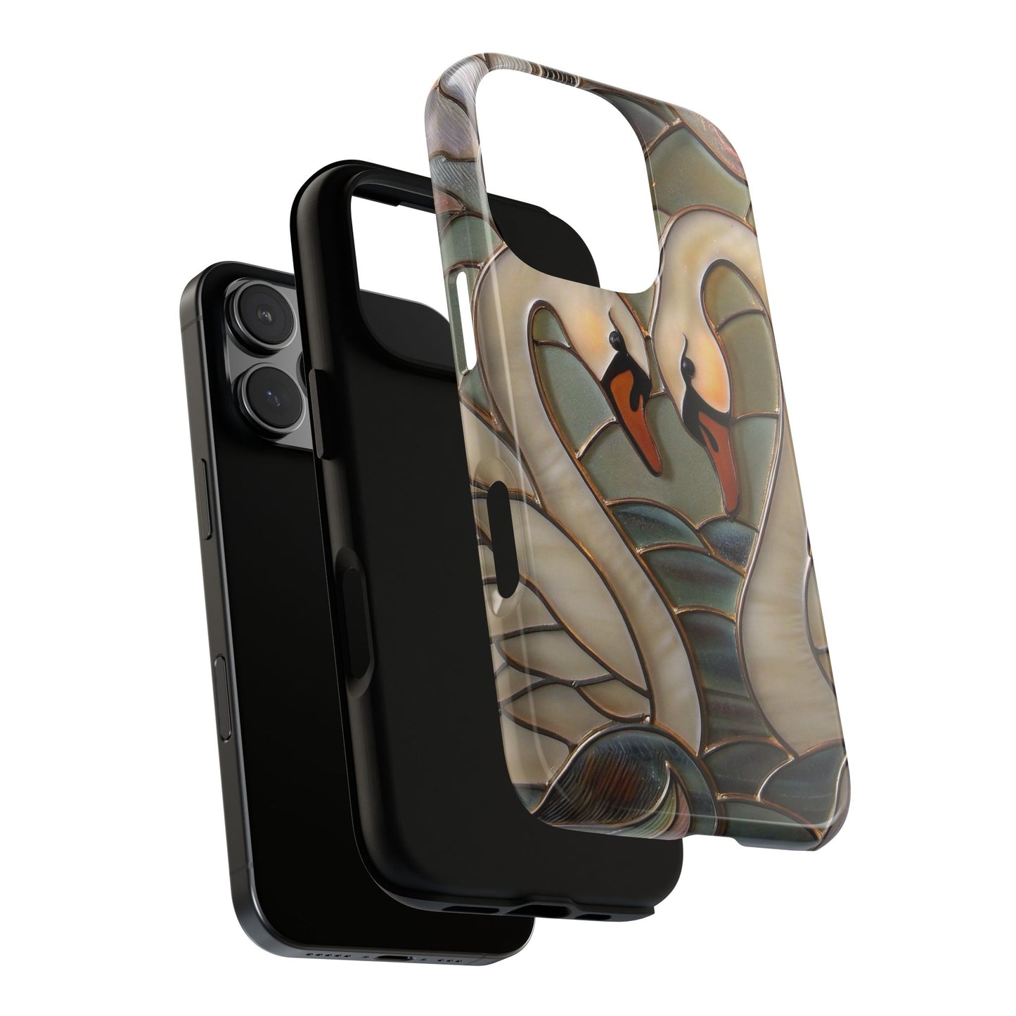 Stained Glass Swan Heart Tough Case, Protective Phone Cover, Romantic Bird Art, Animal Lovers Gift, iPhone Samsung Google, Elegant Pastel
