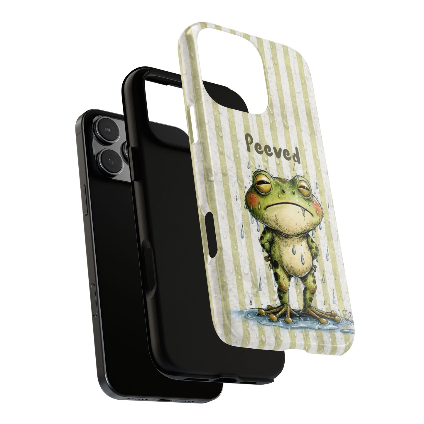 Peeved Frog Phone Case - Grumpy Rainy Frog Illustration Tough Cover