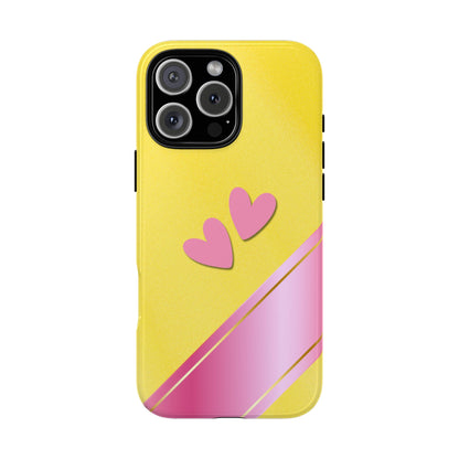Valentine Hearts Tough Phone Case - Yellow Pink Stripe Design