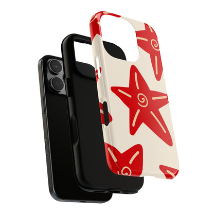 Red Starfish Tough Phone Case - Bold Beach-Inspired Cover on Cream Background, Fits iPhone 16 15 14 13 12 11 Pro Max, Samsung & Google Pixel