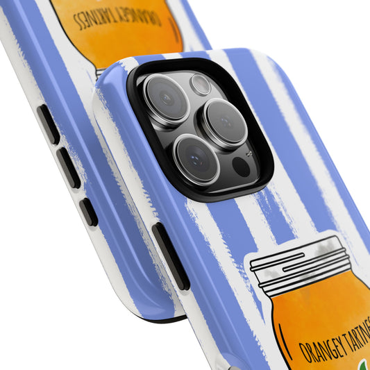 Orangey Tartness Marmalade Jar Phone Case - Quirky British Kitchen Aesthetic, Bold Blue Retro Stripes