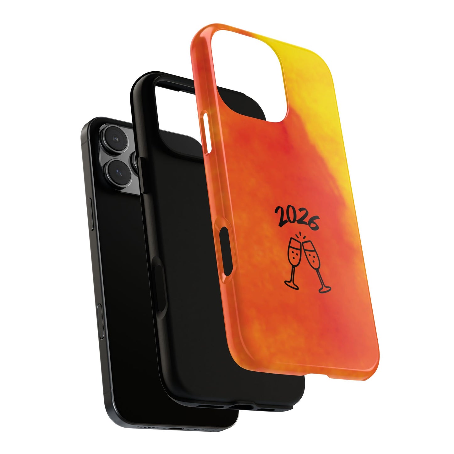 2026 Happy New Year Tough Phone Case - Orange & Yellow Watercolour Toast Design - Celebration Art