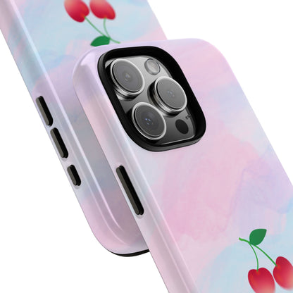 Kawaii Cherry Tough Phone Case - Pink & Blue Pastel Clouds