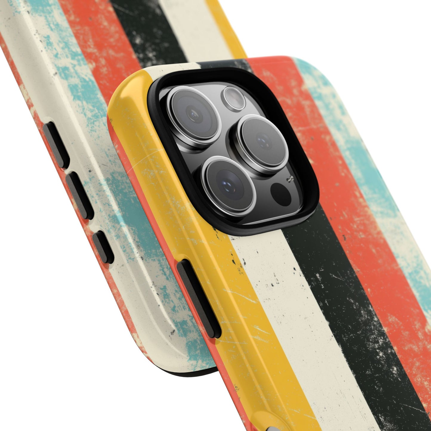 Retro Striped Phone Case - Vintage Grunge Stripes in Red Yellow Black Aqua - Tough Protective Cover