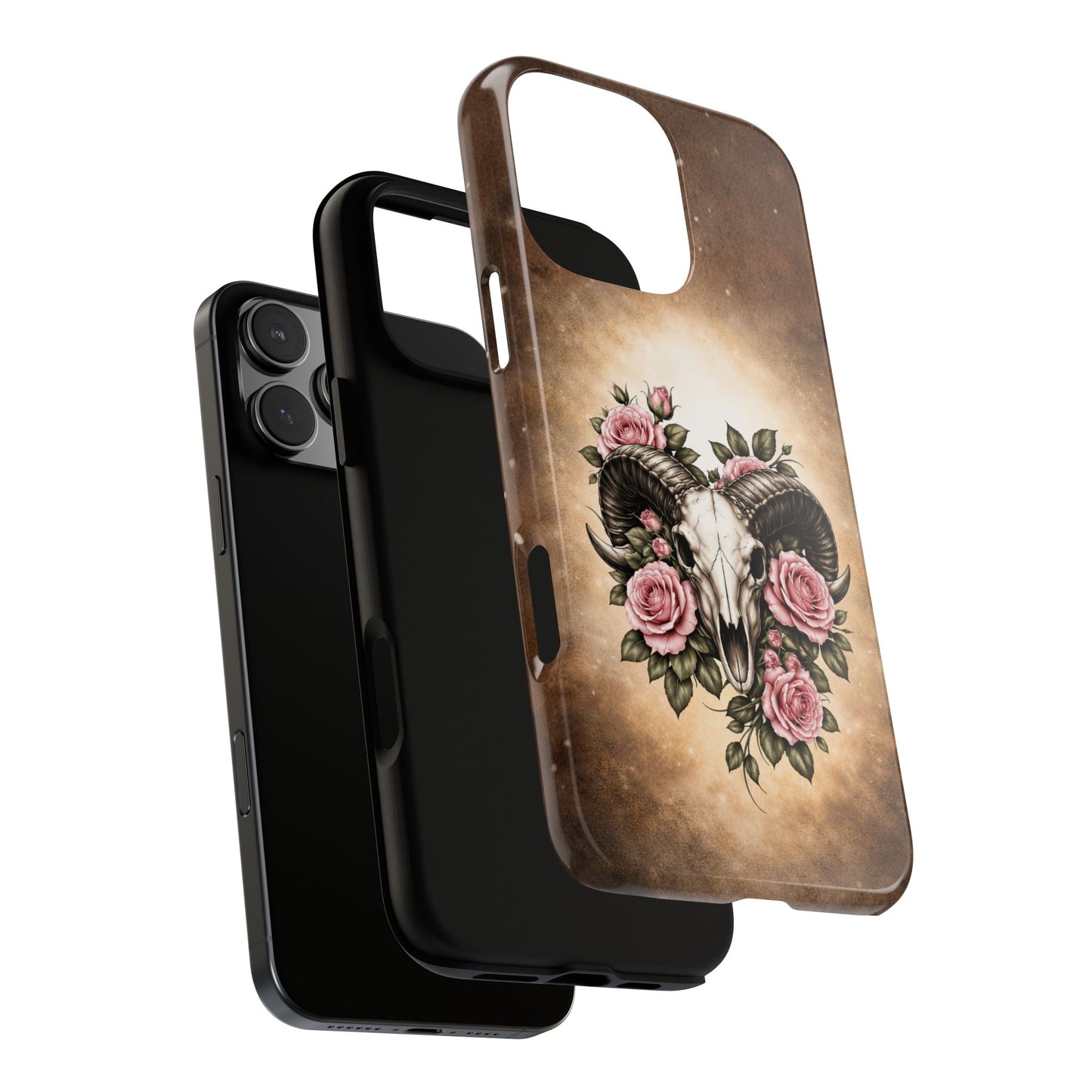 Ram Skull Rose Tough Phone Case | Gothic Floral Tattoo Design