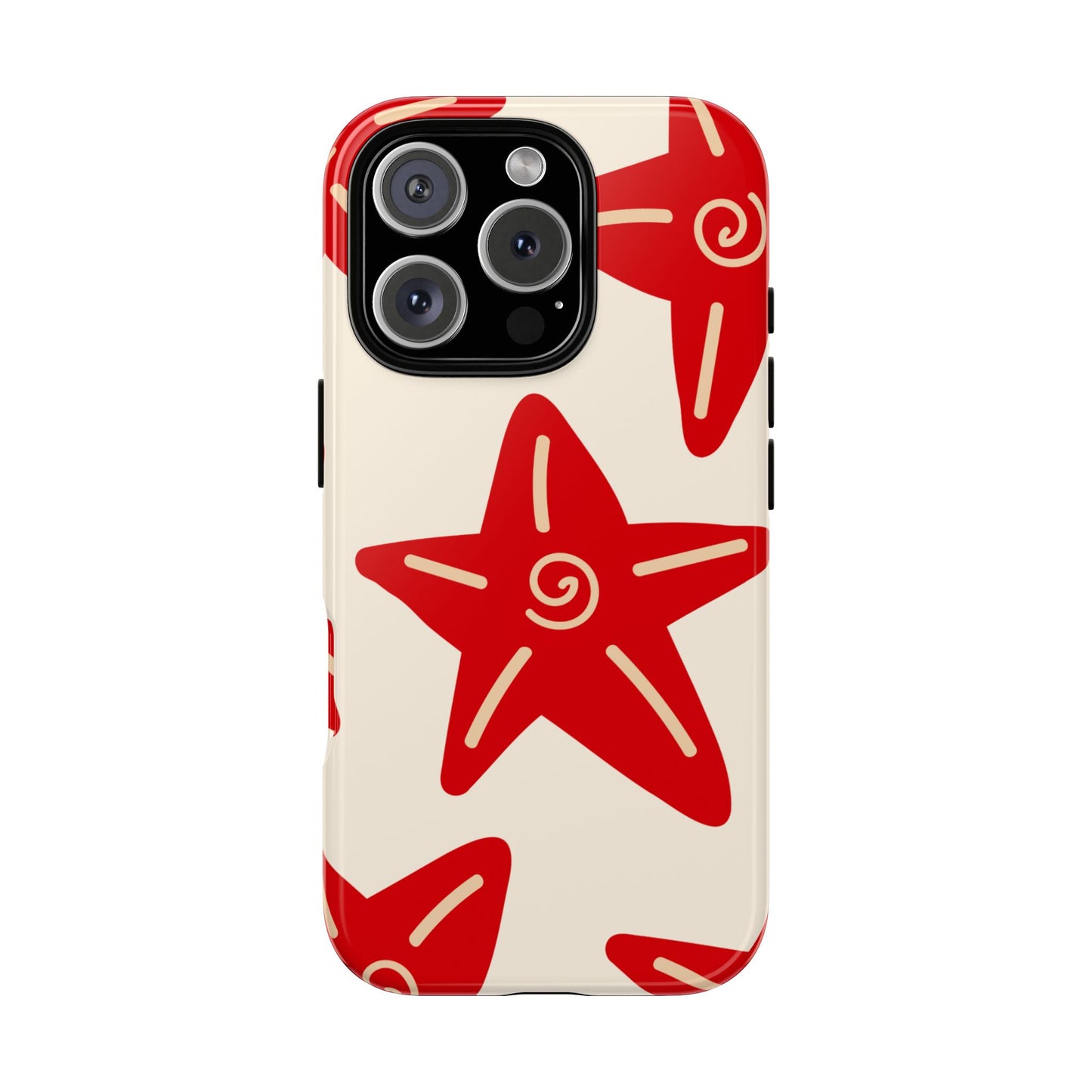 Red Starfish Tough Phone Case - Bold Beach-Inspired Cover on Cream Background, Fits iPhone 16 15 14 13 12 11 Pro Max, Samsung & Google Pixel