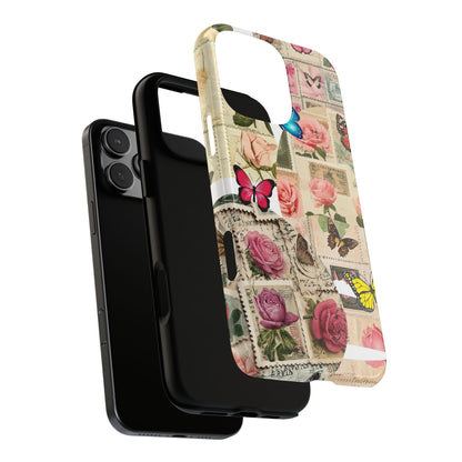 Butterfly Floral Phone Case - Vintage Rose Collage Art - Tough Protective Cover