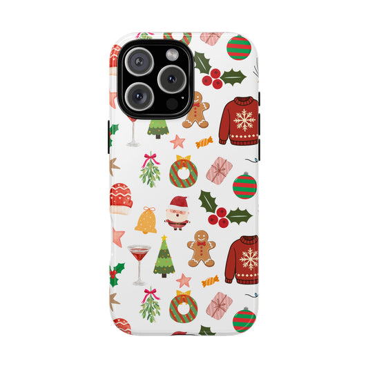Christmas Phone Case – Dual Layer Holiday Pattern Case with Santa & Gingerbread Design