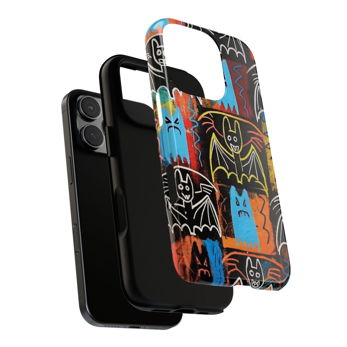Graffiti Bat & Ghost Tough Phone Case - Basquiat Halloween Street Art Design