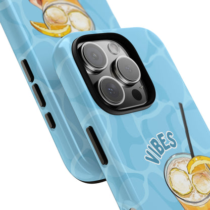 VIBES Phone Case - Poolside Cocktail Summer Case for iPhone & Samsung - Retro Fun Illustration - Orange Drink Art on Aqua Water Background