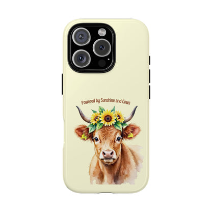 Highland Cow with Sunflower Crown - Watercolor Farm Animal Tough Phone Case for Popular Smartphones
