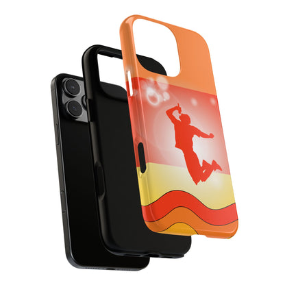 Retro Singer Tough Phone Case - Music Silhouette Design - Orange Red Glow - Vintage Wave Pattern
