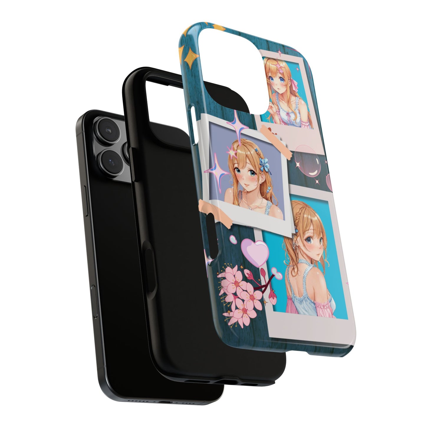 Polaroid Sparkle Girl - Blonde Anime Art Tough Phone Case - Aesthetic Collage Design