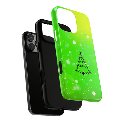 Abstract Christmas Tree Tough Phone Case - Neon Green & Yellow Glow